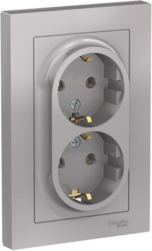 Розетка электрическая 2 поста Schneider Electric Atlas Design алюминий, детальное фото