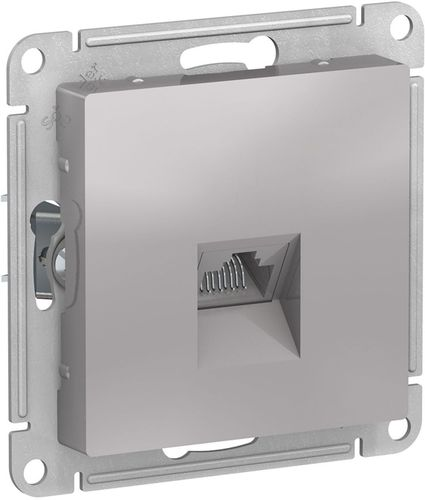 Розетка RJ-45 1 пост Schneider Electric Atlas Design алюминий, крупный план