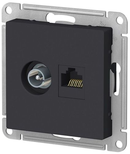 Розетка TV-RJ45 2 поста Schneider Electric Atlas Design карбон, вид