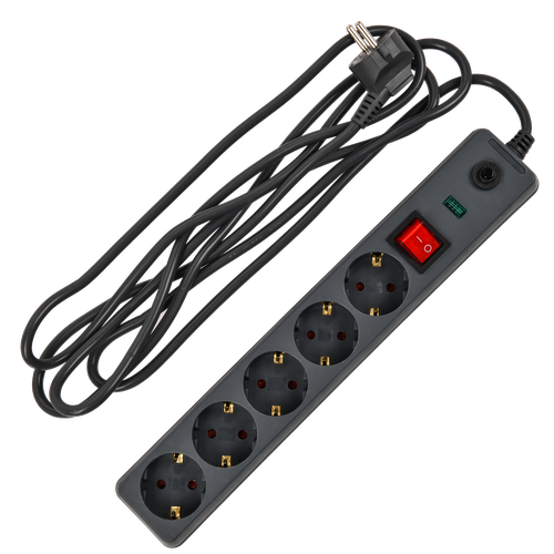 Сетевой фильтр СФ-05К-выкл. 5 мест 2Р+PЕ/3метра 3х1 мм2 16А серый IEK, вид