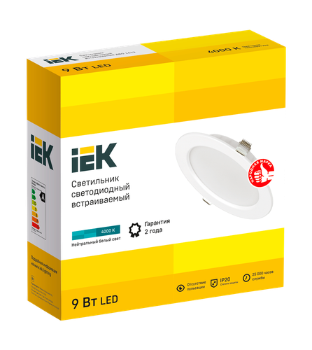 Светильник IEK СВЕТ-К белый 4000к 9вт круг ip20 118x33, вид