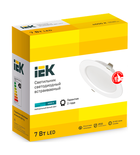 Светильник IEK СВЕТ-К белый 4000к 7вт круг ip20 98x33, крупный план