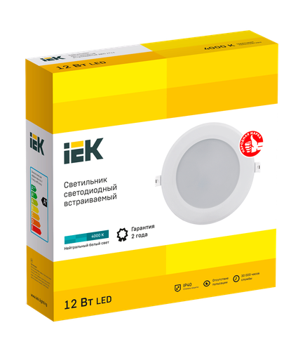 Светильник IEK СВЕТ-К 4000к 12вт круг ip40 белый 149x35, фотография