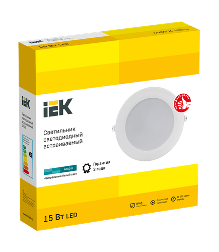 Светильник IEK СВЕТ-К 4000к 15вт круг ip40 белый 179x36, картинка