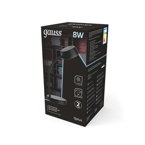 Светильник настольный Gauss Qplus модель GTL601 8W 600lm 4000K 170-265V черный диммируемый LED, фотография