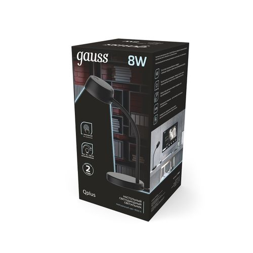 Светильник настольный Gauss Qplus модель GTL601 8W 600lm 4000K 170-265V черный диммируемый LED, изображение