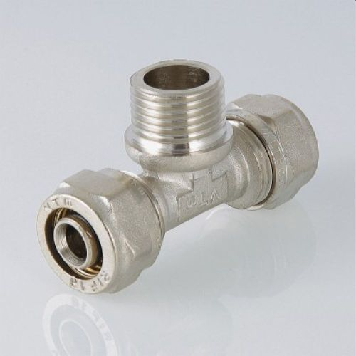 Тройник латунь никелированный VALTEC 3/4" х 20 мм, фото