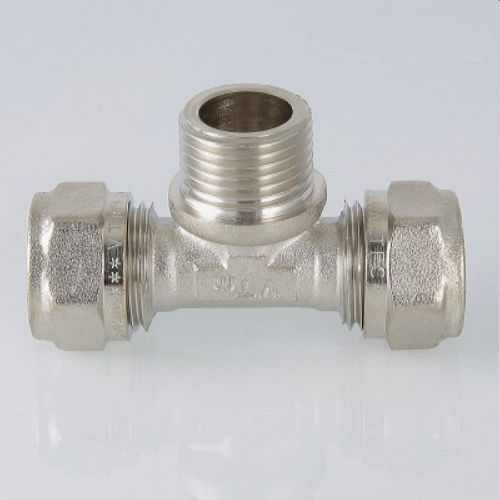 Тройник латунь никелированный VALTEC 3/4" х 20 мм, фотография