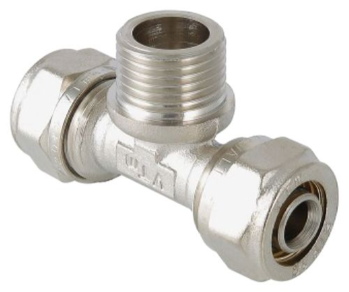 Тройник латунь никелированный VALTEC 1/2" х 20 мм, картинка