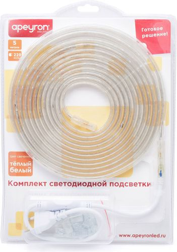 Светодиодная лента Apeyron Electrics SMD 3528 60LED IP44 220В 4,8Вт белый 5 м, детальное фото