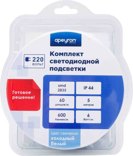 Светодиодная лента Apeyron Electrics SMD 2835 60LED IP44 220В 6Вт 5 м, фото