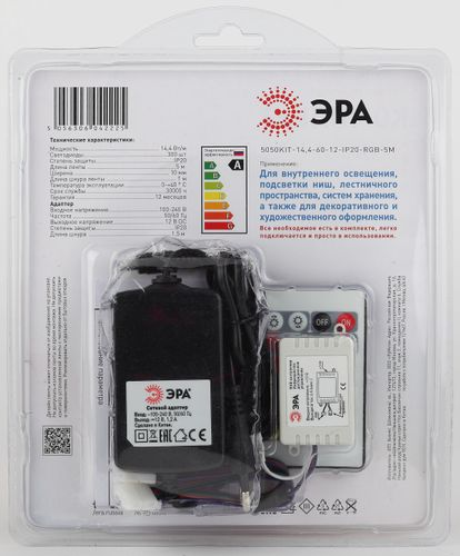 Светодиодная лента ЭРА SMD 5050 60 шт IP20 12B 14,4Вт белый 5 м, крупный план