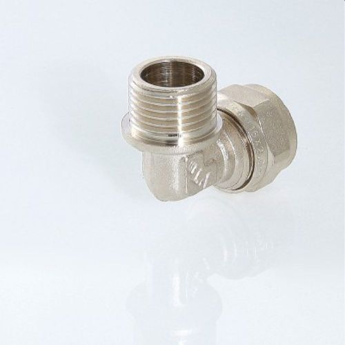 Угольник латунь никелированный VALTEC 3/4" х 26 мм, крупный план