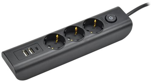 MODERN Удлинитель У03В с/з 2м 3х1 мм2 16А/250В USBх3 чер. IEK, фотография