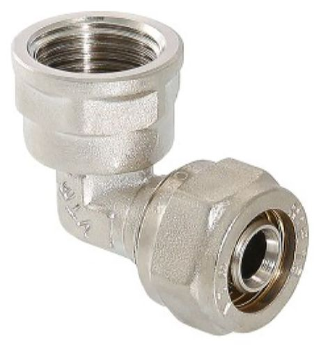Угольник латунь никелированный VALTEC 3/4" x 20 мм, крупный план