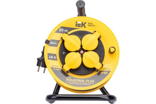 Катушка на мет. с термозащитой 4 места IEK PROFESSIONAL 2P+PE/20 м КГ 3х1,5 мм2 IP44, фотография