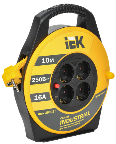 Катушка с термозащитой 4 места IEK INDUSTRIAL 2P+PE/10 м 3х1,5 мм2, фото