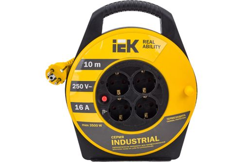 Катушка с термозащитой 4 места IEK INDUSTRIAL 2P+PE/10 м 3х1,5 мм2, картинка