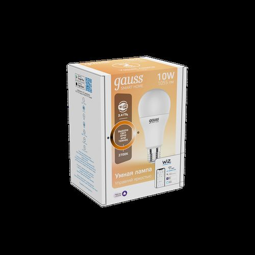 Умная Wi-Fi лампочка GaussSmartHome А60 10W  1055лм E27 DIM управление голосом/смартфоном, вид