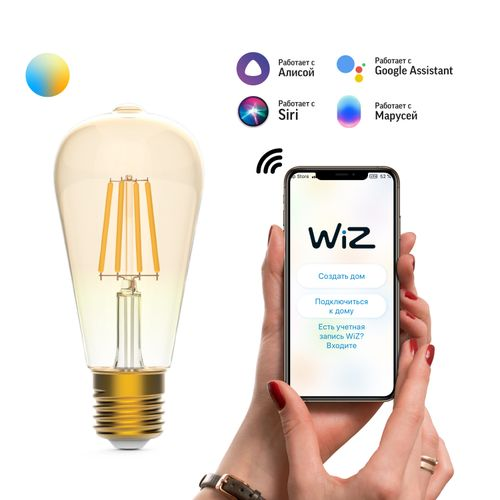 Умная Wi-Fi лампочка Gauss Smart Home Filament ST64 7W720лмE27 CCT DIM управление голосом/смартфоном, вид