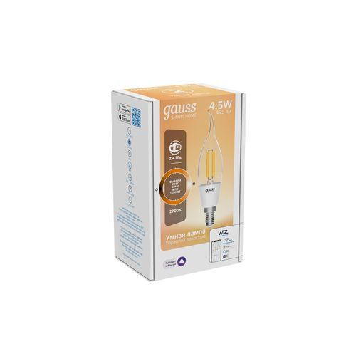 Умная Wi-Fi лампочка Gauss Smart Home Filament СF35 4,5W 495лм E14 DIM управление голосом/смартфоном, изображение