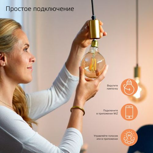 Умная Wi-Fi лампочка Gauss Smart Home Filament ST64 7W 740лм E27 DIM управление голосом/смартфоном, вид