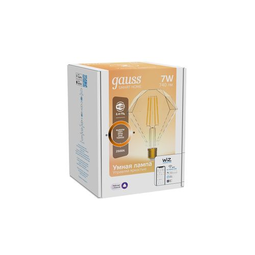 Умная Wi-Fi лампочка Gauss Smart Home Filament Diamond 7W 740лм E27DIM управление голосом/смартфоном, картинка