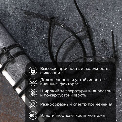 Стяжкa нейлоновая, тройной замок 250x3,6 мм черная (100 шт/уп) REXANT, изображение