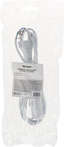 Сетевой шнур с выключателем 2х0,75 мм², 1,8 м белый REXANT, крупный план
