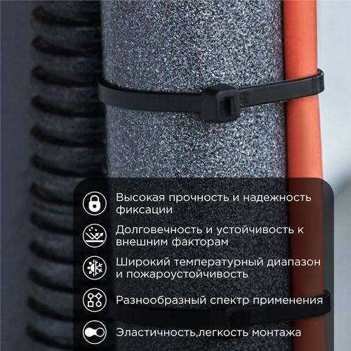 Стяжка нейлоновая 200x4,8 мм черная (100 шт/уп) REXANT, картинка