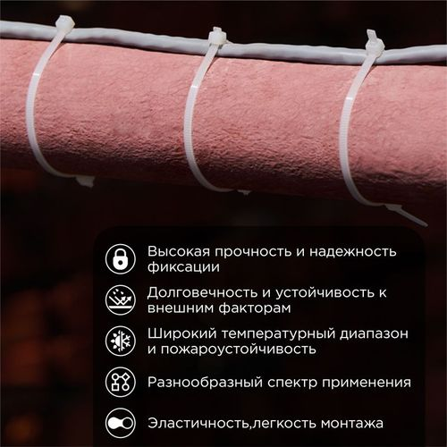 Стяжка нейлоновая 400x4,8 мм белая (100 шт/уп) REXANT, вид