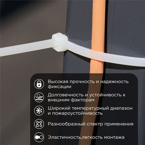 Стяжка нейлоновая 250x3,6 мм белая (100 шт/уп) REXANT, фотография