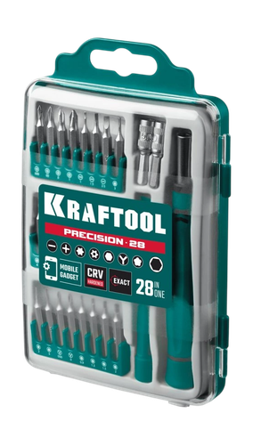 Отвертка для точных работ KRAFTOOL Precision-28 со сменными битами, 28 предметов 25677, детальное фото