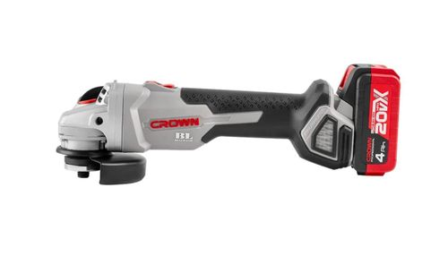 Шлифмашина угловая аккумуляторная CROWN CT23001-125HX-4 BMC 20В 2Х4,0 Ач, крупный план