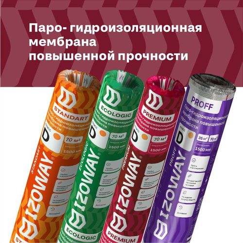 Строительная мембрана гидроизоляционная IZOWAY мембранная 66 г/м² 1,6x43,75 м, вид