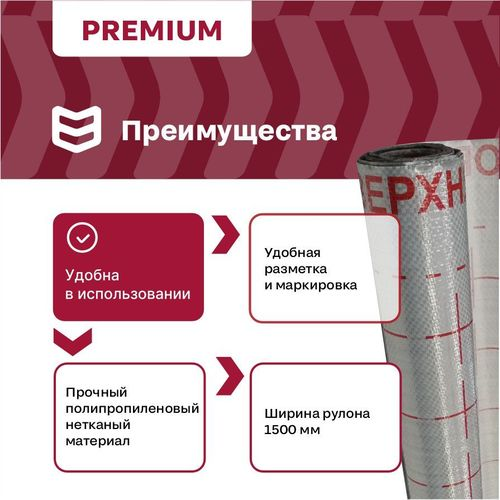 Строительная мембрана гидроизоляционная IZOWAY мембранная 66 г/м² 1,6x43,75 м, крупный план