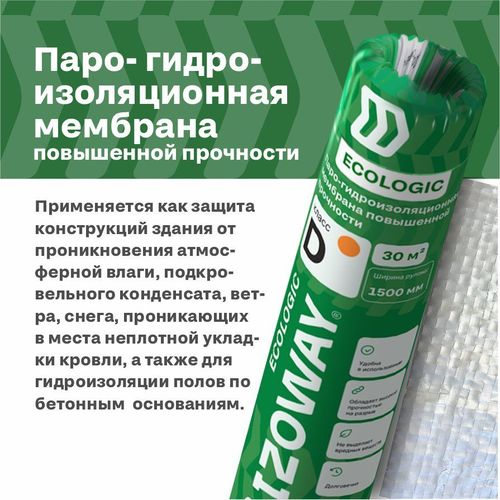 Строительная мембрана гидроизоляционная IZOWAY мембранная 55 г/м² 1,6x43,75 м, вид