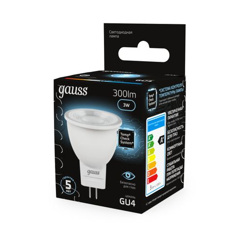 Лампа Gauss LED MR11 GU4 3W 300lm 4100K матовая белая, фотография