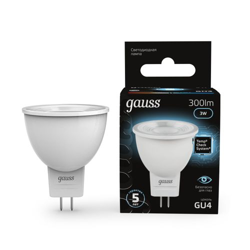 Лампа Gauss LED MR11 GU4 3W 300lm 4100K матовая белая, фото