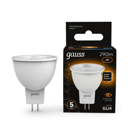Лампа Gauss LED MR11 GU4 3W 290lm 3000K  матовая белая, фотография