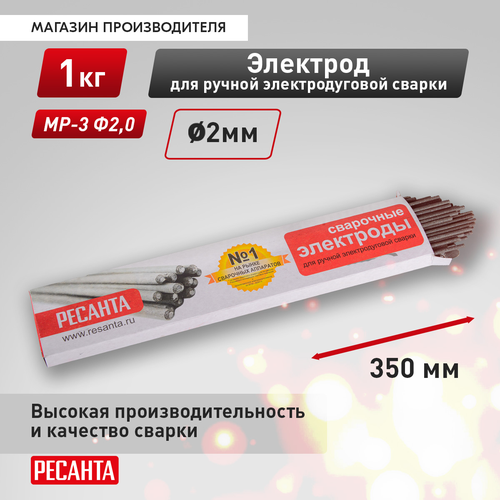 Электроды РЕСАНТА Мр-3 ф2.0 пачка 1кг, картинка
