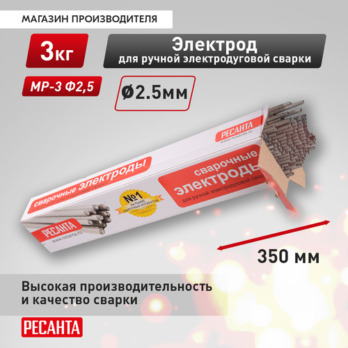 Электроды РЕСАНТА Мр-3 ф2.5, пачка 3кг, вид