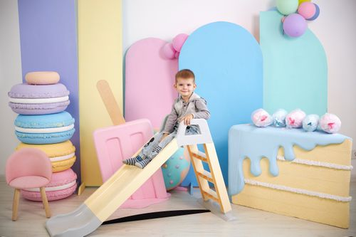 Горка детская пластиковая OKIKID серая 78х135х60 см, вид