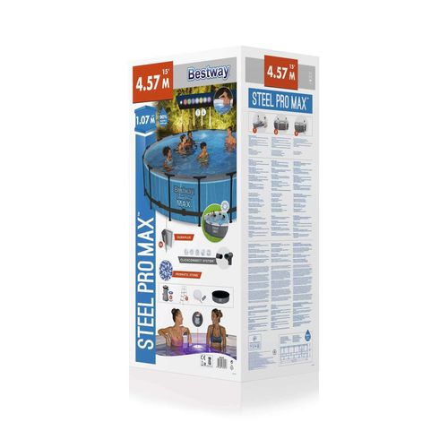 Бассейн каркасный BESTWAY Steel Pro Max 457х457х107см, круглый, фильтр-насос, тент, лестница, картинка