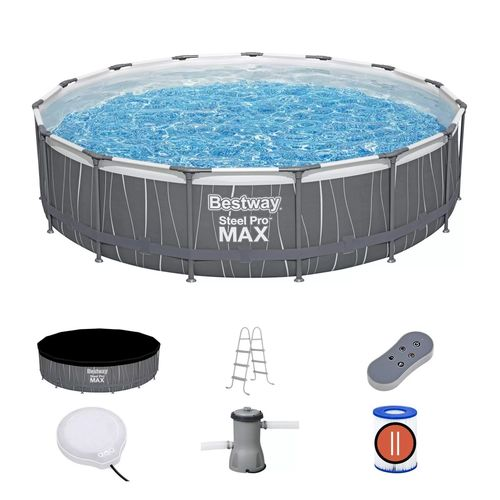 Бассейн каркасный BESTWAY Steel Pro Max 457х457х107см, круглый, фильтр-насос, тент, лестница, фото