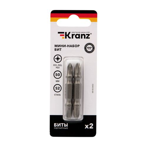 Мини-набор бит двусторонних PZ2xPZ2, PZ1xPZ3-50 мм 2 биты на блистере Kranz, детальное фото