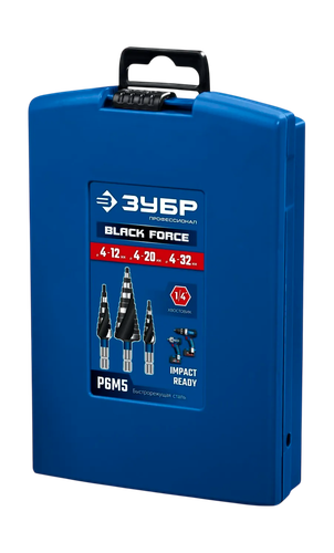 Набор ступенчатых сверл ЗУБР 29671-4-32-h3, крупный план