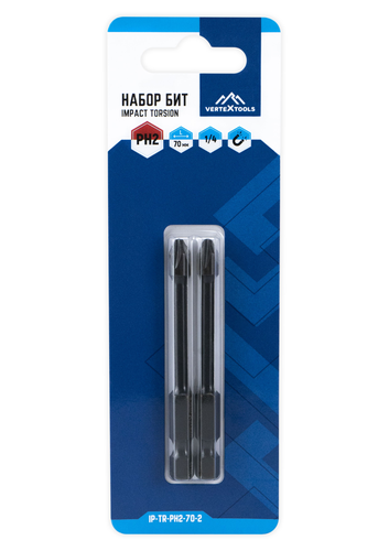 Набор бит impact torsion ph2x70 2  шт VERTEXTOOLS, изображение