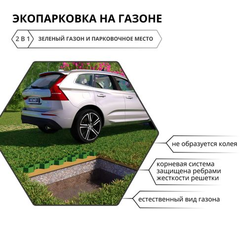 Газонная решетка Gidrolica Eco 70х40х3,2 мм зеленая (ПП), вид