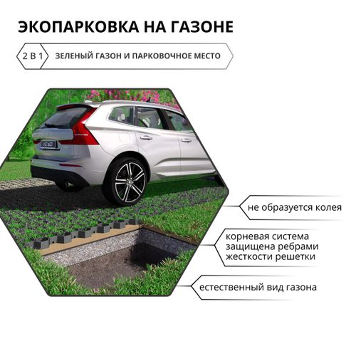 Газонная решетка Gidrolica Eco 70х40х3,2 мм черная (ПП), картинка